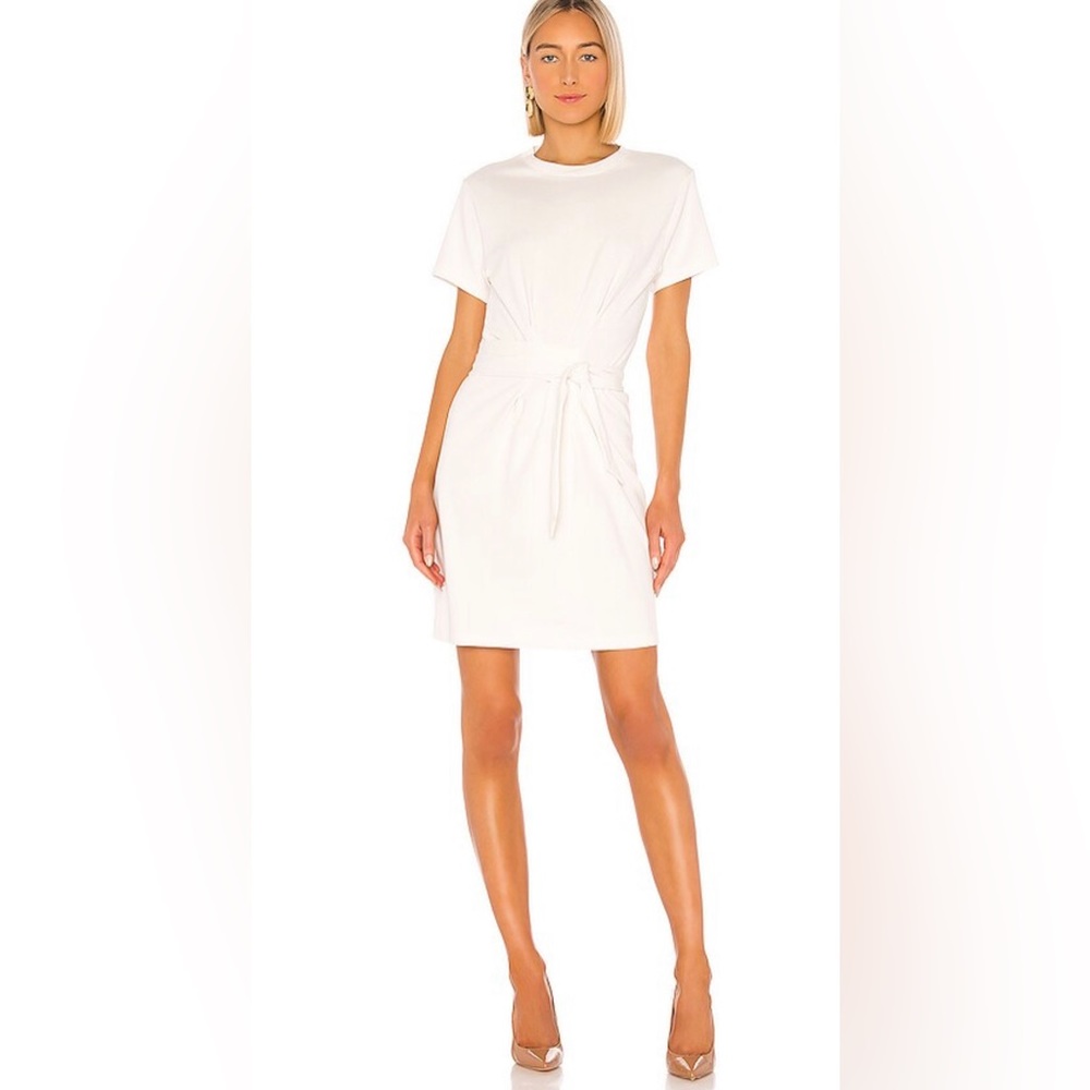 Short Sleeve Waist Tie Dress in Off White size small